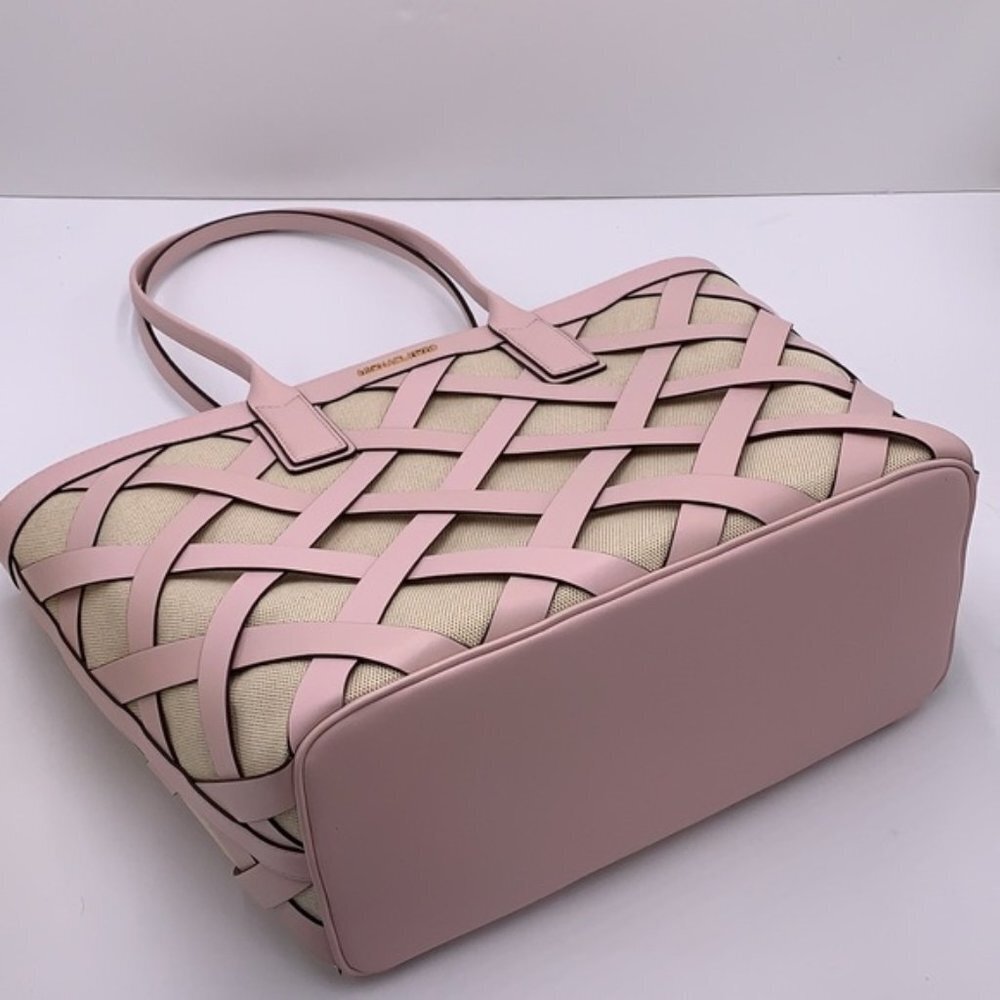 Michael Kors Sienna Large Tote Shoulder Bag Powder Blush Leather Canvas - Picture 10 of 16